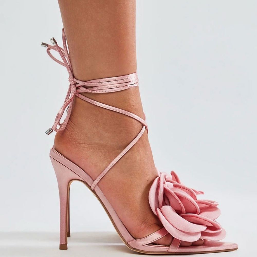 Fashion Nova Pink Floral Lace-Up Stiletto Heels